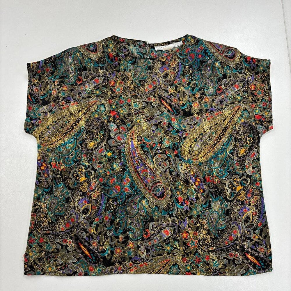 Vintage Maggie Lawrence 80's Blouse Womens M Paisley Shoulder Pads